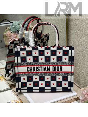 Dior Medium Book Tote Bag in D-Chess Heart Embroidery 2021 M1286 