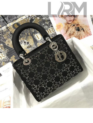 Dior Medium Lady Dior Bag in Black Crystal Cannage Silk 2020