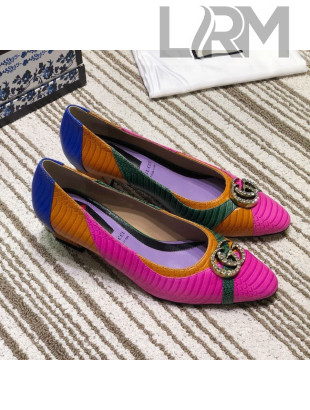 Gucci Snakeskin Pump with Crystal Double G 548854 Blue/Yellow/Pink 2019