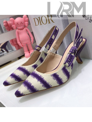 Dior J'Adior Slingback Pumps 6.5cm in Purple D-Stripes Embroidery 2021