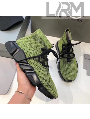 Balenciaga Lace-Up Knit Sock Speed Trainer Sneaker Green 2020