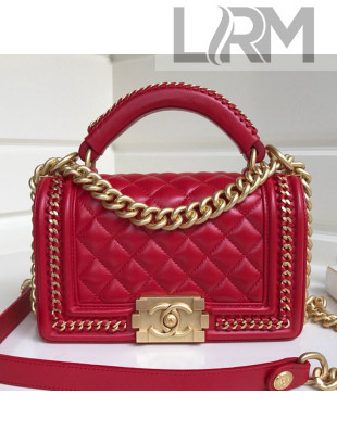 Chanel Chain Trim Quilted Leather Classic Small Boy Flap Top Handle Bag Red 2019
