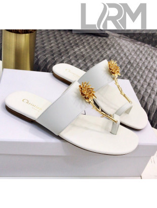 Dior Calfskin Jardin Thong Slide Sandal White 2020