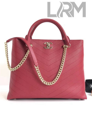 Chanel Coco Chevron Calfskin Large Shopping Bag A57553 Red 2018
