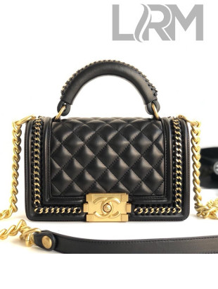 Chanel Chain Trim Quilted Leather Classic Small Boy Flap Top Handle Bag Black 2019