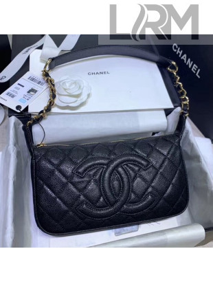 Chanel Grained Leather Hobo Bag B01960 Black 2020