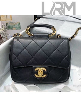 Chanel Quilted Lambskin Small Flap Bag with Ring Top Handle AS1357 Black 2020