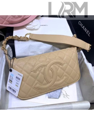 Chanel Grained Leather Hobo Bag B01960 Beige 2020
