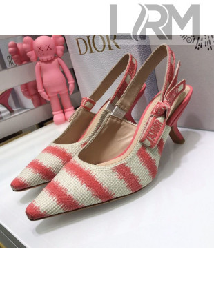 Dior J'Adior Slingback Pumps 6.5cm in Pink D-Stripes Embroidery 2021