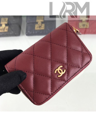 Chanel Quilted Grained Calfskin Classic Zipped Card Holder A84511 Burgundy
