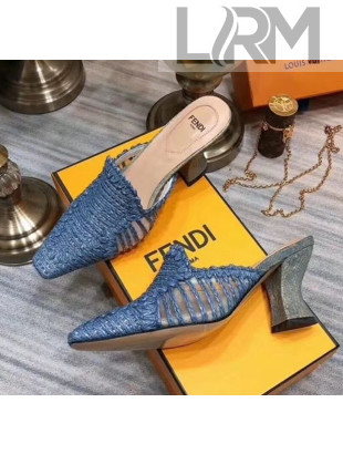 Fendi Woven High Heel Mules Sandals Blue 2020