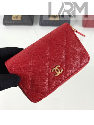 Chanel Quilted Grained Calfskin Classic Zipped Card Holder A84511 Red