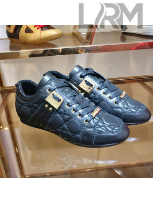 Dior Low-top Sneakers in Cannage Calfskin Leather Black/Gold 2019