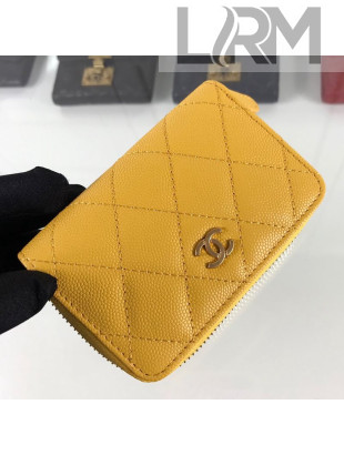 Chanel Quilted Grained Calfskin Classic Zipped Card Holder A84511 Yellow