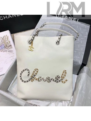 Chanel Calfskin Chain CHANEL Shopping Bag White 2020