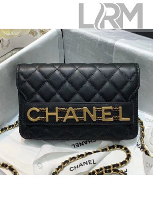 Chanel Calfskin Wallet on Chain With Logo Chain AP1234 Black 2020