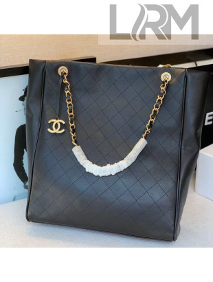 Chanel Quilted Calfskin Vertical Shopping Tote Bag Black 2020