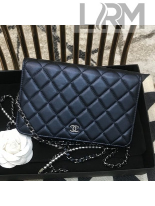 Chanel Pearls Quilted Lambskin Wallet On Chain WOC Blue 2019
