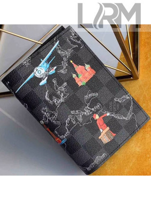 Louis Vuitton Men's Map Print Damier Graphite Canvas Passport Cover N64411 2019