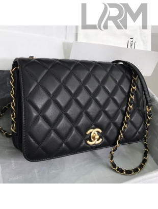 Chanel Quilted Smooth Calfskin Side Chain Large Flap Bag Black 2019