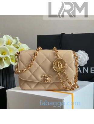 Chanel Quilted Lambskin Small Flap Bag with CC Coin Charm AS2189 Apricot 2020