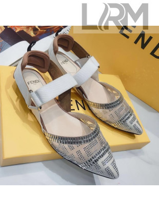 Fendi Colibrì Crystal Mesh Slingback Flat Shoe White/Beige 2020