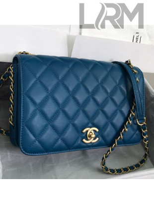 Chanel Quilted Smooth Calfskin Side Chain Large Flap Bag Dark Blue 2019