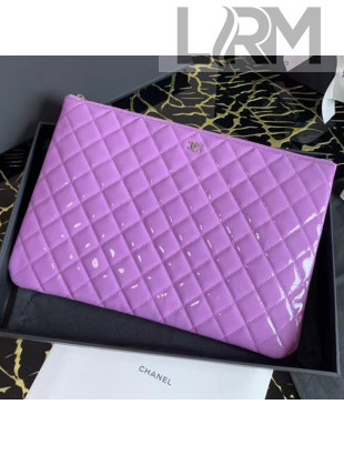 Chanel Quilted Patent Leather Large Pouch Purple 2020