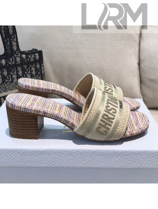 Dior Dway Heeled Slide Sandals in Multicolor Stripes Embroidered Cotton 2021 51