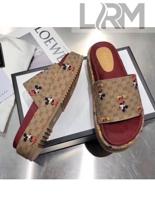 Gucci Mickey & GG Canvas Platform Slide Sandal 573018 2019