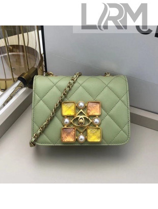Chanel Quilted Calfskin Resin Stone Small Flap Bag AS2251 Light Green 2020 TOP