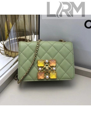 Chanel Quilted Calfskin Resin Stone Flap Bag AS2259 Light Green 2020 TOP