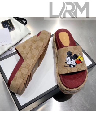 Gucci 573018 Mickey & GG Canvas Platform Slide Sandal 2019 