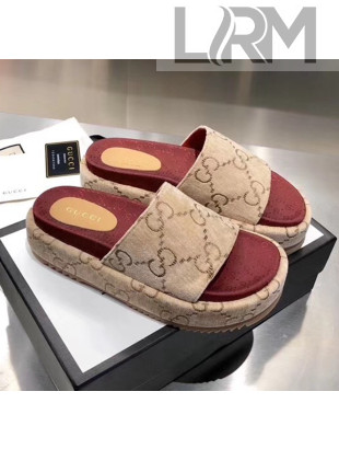 Gucci Velvet GG Platform Slide Sandal 573018 Beige 2019
