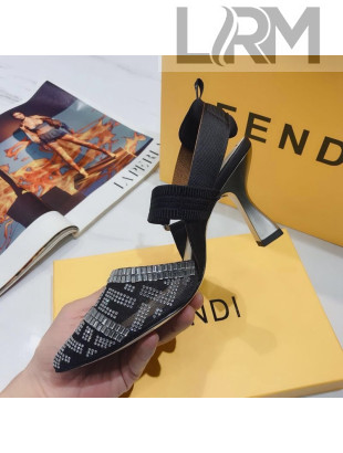 Fendi Colibrì Crystal Mesh High-Heel Slingback Pumps Black/Silver 2020