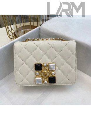 Chanel Quilted Calfskin Resin Stone Flap Bag AS2259 White 2020 TOP