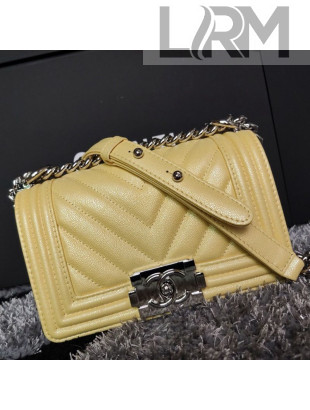 Chanel Iridescent Chevron Grained Leather Classic Small Boy Flap Bag Yellow/Silver 2019