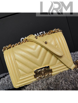 Chanel Iridescent Chevron Grained Leather Classic Small Boy Flap Bag Yellow/Gold 2019