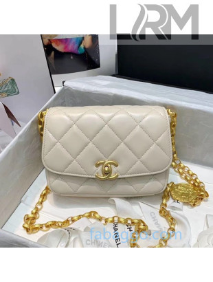 Chanel Quilted Lambskin Small Flap Bag with CC Coin Charm AS2189 White 2020