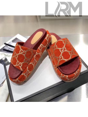 Gucci Velvet GG Platform Slide Sandal 573018 Brown 2019