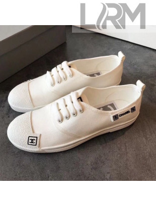 Chanel Fabric CC Logo Patch Sneakers White 2019