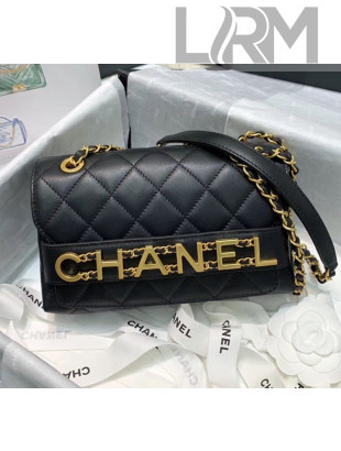 Chanel Calfskin Small Flap Bag With Logo Chain AS1490 Black 2020