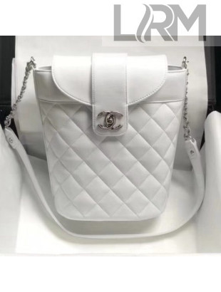 Chanel Quilting Leather Mini Bucket Bag White 2019