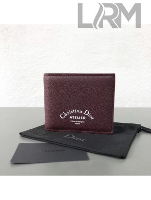 Dior Short Wallet in Burgundy Grianed Calfskin Autumn 2018