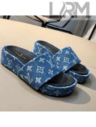 Louis Vuitton Jumbo Denim Flatform Slide Sandals Blue 2021 02