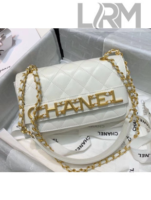 Chanel Calfskin Small Flap Bag With Logo Chain AS1490 White 2020