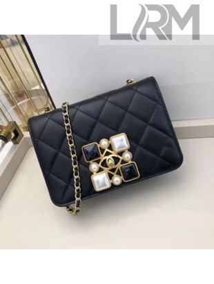 Chanel Quilted Calfskin Resin Stone Flap Bag AS2259 Black/White 2020 TOP