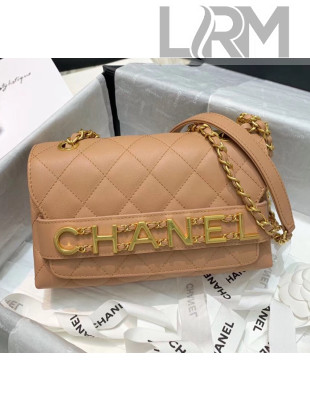 Chanel Calfskin Small Flap Bag With Logo Chain AS1490 Beige 2020