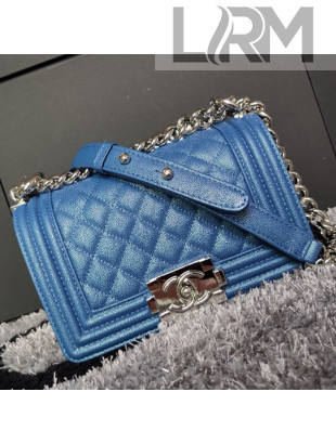 Chanel Iridescent Quilted Grained Leather Classic Small Boy Flap Bag Blue/Silver 2019