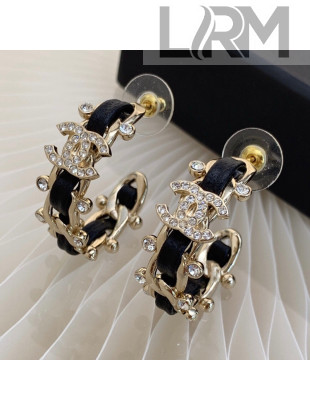 Chanel CC Leather Hoop Earrings Black 2021 082519